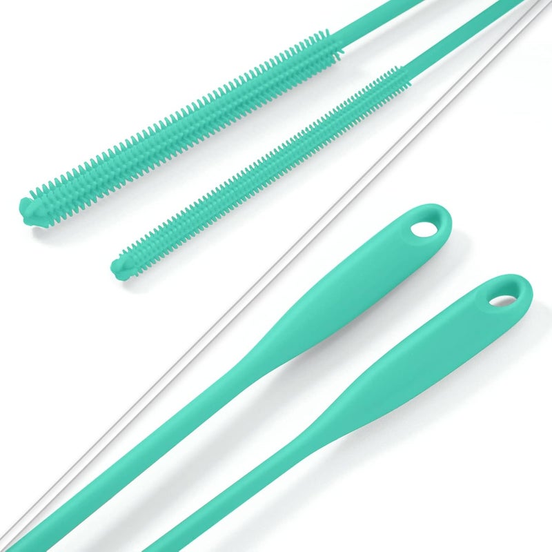 Purtribe Silicone Straw Brush 4 Pack - (2 Small, 2 Wide) - 10 Inches Reusable Straw Cleaner, Pipe Cleaners, Straw Cleaning Tool for Drinking Straws, Pipes, Tubes, Glass and Detailing (Teal) - Image 5